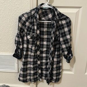 Black grey white and red half sleeve flannel with lace lined sleeve & button up